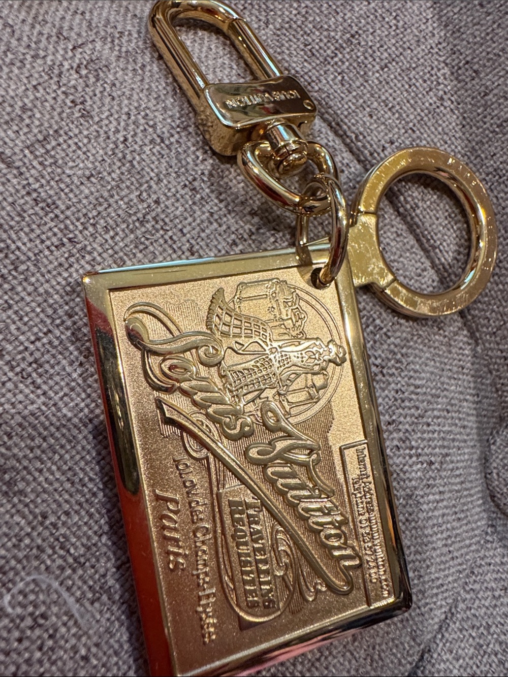 Louis Vuitton Gold Plated Engraved Logo Key Holder bag charm